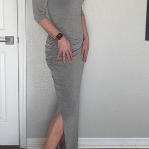 Elegant or Casual Gray Maxi Dress with ruching